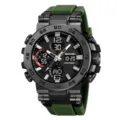 SKMEI orologio sportivo uomo doppio display digitale tattico con cinturino in silicone verde. - Verde militare