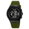 Orologio sportivo digitale da uomo con cassa nera e cinturino in silicone verde, casual. - Verde militare