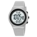 Grey silicone strap digital sports watch with round dial and multi-function waterproof display. - Gray