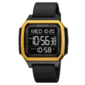 SKMEI orologio digitale quadrato da uomo impermeabile sportivo cinturino in resina - nero e oro