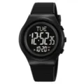 Black silicone digital sports watch featuring a round electronic dial and comfortable strap. - Black Black Dial