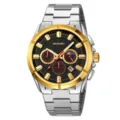 SKMEI orologio uomo affari al quarzo cinturino acciaio inossidabile cronografo impermeabile - Argento e Oro Quadrante Nero