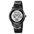 Orologio uomo nero digitale in acciaio, orologio da polso business multifunzione impermeabile. - Nero Quadrante Bianco