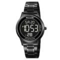 SKMEI orologio digitale uomo cinturino in acciaio inossidabile impermeabile business - Nero Quadrante Nero