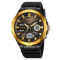 SKMEI orologio sportivo uomo doppio display impermeabile nero oro cinturino resina - Stile Lunetta Oro Display Bianco (2402) / Oro-Display Bianco