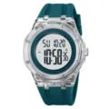 Orologio digitale alla moda con cinturino in silicone verde e lunetta ottagonale trasparente - Blu