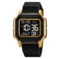 Orologio sportivo digitale uomo SKMEI cassa quadrata oro cinturino silicone nero - nero e oro