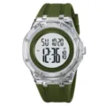 Orologio digitale con lunetta trasparente e cinturino in silicone verde per sport all'aperto. - Verde militare