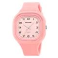 Orologio al quarzo quadrato rosa con morbido cinturino in silicone, stile minimalista. - Rosa