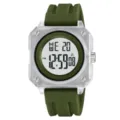 Orologio Sportivo Digitale Quadrato Uomo Cinturino Gomma Verde Militare Impermeabile - Cassa Bianca Trasparente Cinturino Verde Militare