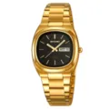 Orologio uomo oro al quarzo con quadrante nero cinturino acciaio calendario moda - Colore Oro Nero