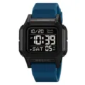 Orologio sportivo digitale SKMEI con cassa quadrata nera e cinturino in silicone blu. - Blu nero