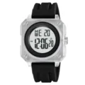 Orologio digitale tattico da uomo con cassa quadrata e cinturino in silicone nero sport. - Cassa Bianca Trasparente Cinturino Nero