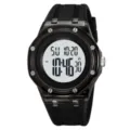 Black digital sports watch with octagonal bezel and comfortable rubber strap for daily wear. - Black (White Display)