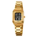 SKMEI Orologio Digitale Quadrato Oro da Donna, Cinturino in Acciaio Inox Elettronico - Oro Display Nero