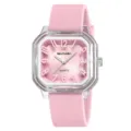 Orologio al quarzo quadrato rosa per donne e studenti con cassa trasparente e cinturino in silicone. - Viola rosato