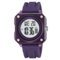 Orologio sportivo digitale quadrato da uomo cinturino in silicone viola impermeabile outdoor. - Cassa Viola Trasparente Cinturino Viola
