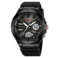 Black dual display sports watch with resin strap, waterproof digital quartz watch for men. - Black-White Display