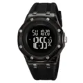 Black digital sports watch with stylish octagonal bezel and comfortable silicone strap for daily wear. - Black (Black Display)