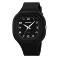 Μαύρο τετράγωνο γυναικείο ανδρικό ρολόι quartz για φοιτητές με μοντέρνο λουράκι σιλικόνης - Μαύρο Μαύρο Καντράν