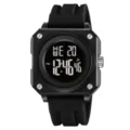 Orologio sportivo digitale nero da uomo con cassa quadrata, cinturino in silicone, impermeabile. - Cassa Nera Cinturino Nero