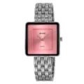 Montre quartz femme SKMEI cadran carre rose degrade bracelet metal argente elegante - Argent / Cadran Rose