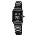 SKMEI Montre Numerique Carree pour Femme Bracelet Metal Noir Etanche Horloge Electronique - Noir Cadran Noir