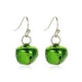 Green Apple Jingle Bell Earrings Shiny Metallic Christmas Holiday Dangle Hook Earrings - Green Earrings