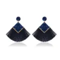 Blue fan-shaped tassel earrings with rhinestone and resin stud for women fashion jewelry. - Dark Blue