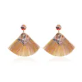 Bohemian style fan shaped fringe dangle earrings with colorful resin and rhinestone details - Colorful