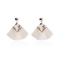 Boho fan-shaped tassel earrings with chic tortoise shell pattern and sparkling rhinestones. - White