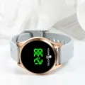Round LED electronic watch with rose gold case and grey silicone strap for daily wear. - 23x2 / Gray