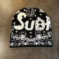 Schwarz weiße Strickmütze Totenkopf Stern Jacquard Winter warme Hip-Hop Mütze - M (52-60cm) / Schwarz