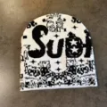 Strickmütze Beanie mit Totenkopf Sternen Jacquard, warme Herbst Winter Hip Hop Mütze. - M (52-60cm) / Weiß