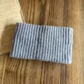 Wool blend solid color minimalist knitted headband, wide ribbed winter warm hair hoop. - Denim Blue