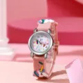 Kids pink unicorn quartz watch with silicone strap, cute analog dial design for children daily use. - Ice Cream Pink
