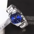 Men's fashion quartz watch with blue dial and steel strap, elegant business casual design. - Men Dark Blue Dial Silver Strap