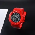 Kinder Digital Sportuhr mit Camouflage Armband, wasserdichte multifunktionale Uhr. - Rot