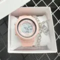 Pink digital electronic sports watch for students, stylish casual wristwatch with chain - Orange