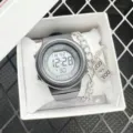 Student fashion digital sports watch with chain accessory, waterproof electronic timepiece. - Black