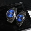 Men women quartz couple watches with blue dial and metal steel strap for fashion casual wear - Women Dark Blue Dial Silver Strap