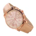 Damen Mode Quarzuhr Römische Ziffern Zifferblatt Beiges Lederarmband Elegante Armbanduhr - Beige