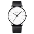 Herren Damen Minimalistisch Quarz Uhr Schwarzes Mesh Armband Lässige Business Armbanduhr - Black Mesh Strap Black Case White Dial