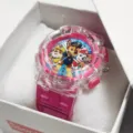 Kids glowing digital watch with pink transparent strap and cute cartoon character dial design. - Rose Red
