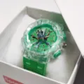 Reloj electrónico luminoso infantil con correa transparente verde y bonita esfera de dibujos. - Verde