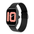 Black smart watch with Milanese metal loop strap and square display screen main view. - Stainless Steel Strap Style / Black