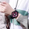 Black pink sports electronic watch for women, trendy multi-function student wrist watch. - Black Pink