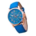 Damen Quarzuhr blaues Lederarmband Roségold Gehäuse Mode lässige Armbanduhr elegant - Hellblau