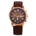 Modische Damen Quarz Armbanduhr braunes Lederarmband Roségold Gehäuse römisches Zifferblatt - Kaffeebraun