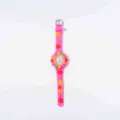 Orologio al quarzo da bambina con cinturino in silicone rosa e decorazioni floreali - Fiore